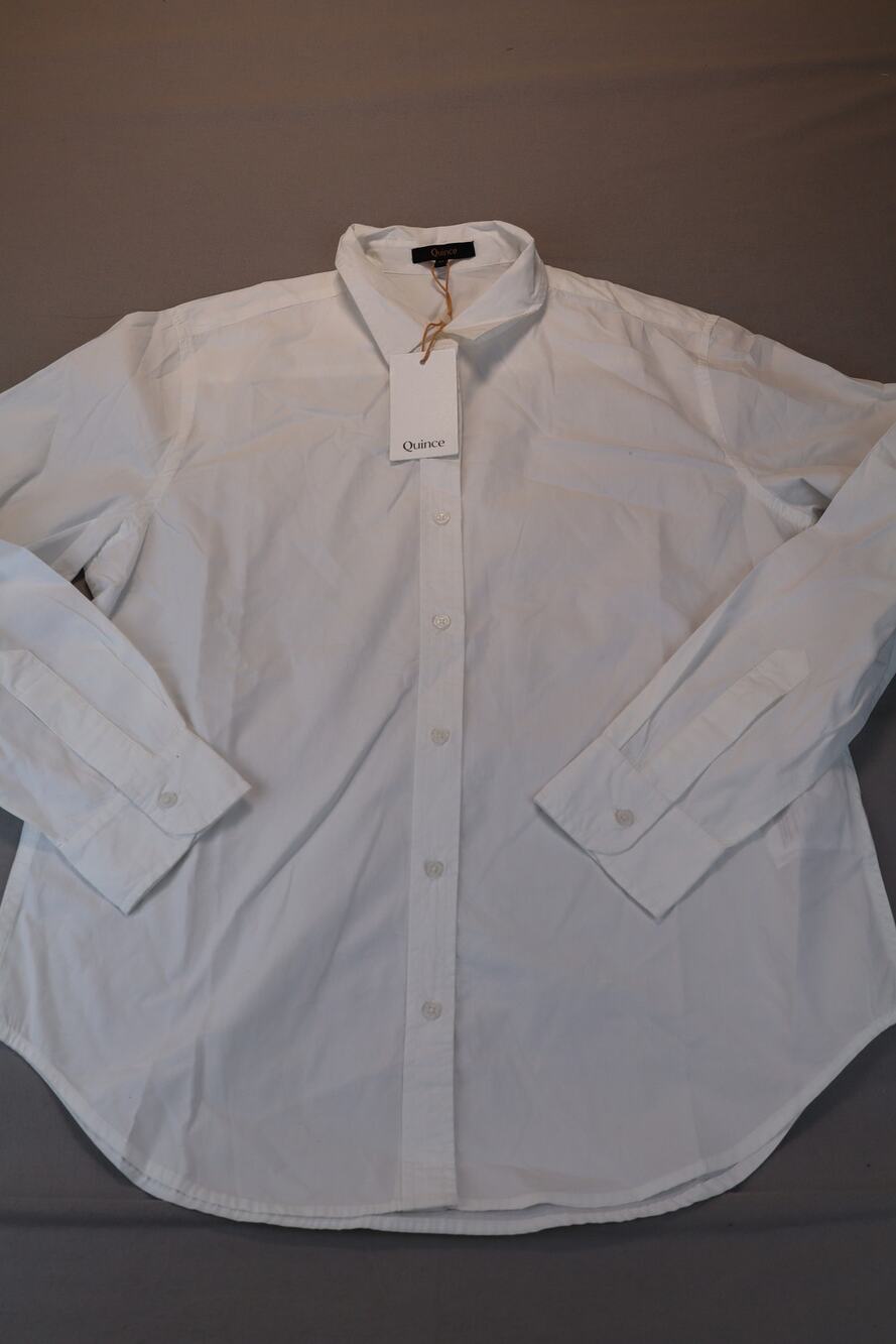 NEW Quince Button Down Shirt Women's White Long Sleeve Collared Curve Hem Size M